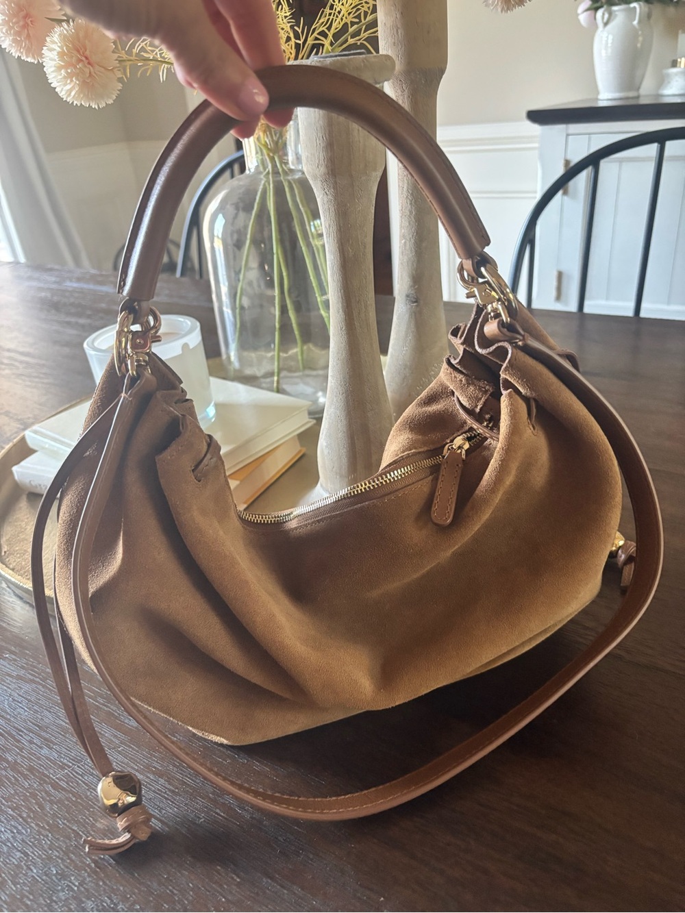 Madewell Camren Gathered Shoulder Bag- Suede Hobo Shoulder Bag in Cognac Brown - Picture 5 of 7